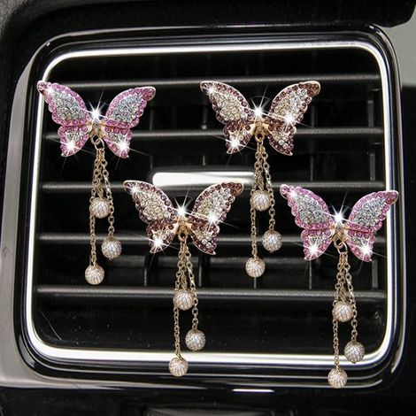 4 clip profumatrici per auto a forma di farfalla glitterata per le bocchette dell'aria dell'auto, con ciondoli di diamanti e perle, simpatiche decorazioni per auto, auto (1/4)