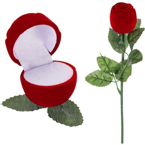 Velvet ring box in the shape of a flower, ideal for a marriage proposal or Valentine's Day, red (1/4)