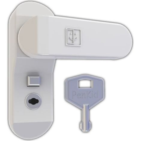 Verrou blanc pour portes et fenêtres - bouton + clé, sécurité enfant. Verrou marron pour portes et fenêtres - bouton + clé. (1/5)