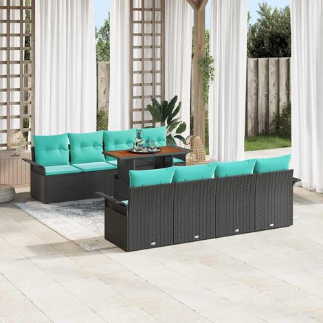 vidaXL Ensemble de canapé de jardin 9 pc Noir Poly rotin (1/5)
