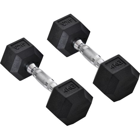 Set di 2 manubri esagonali in ghisa da 2 x 4 kg neri con impugnatura zigrinata (1/5)