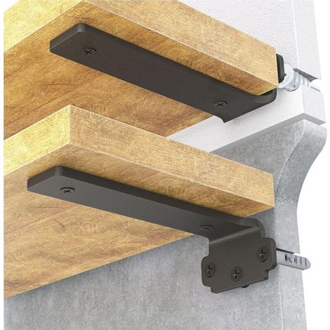 Set mit 6 Wandregalträgern, 10 cm, robust, schwarz lackiertes Metall, Tragkraft 75 kg - AquaForge