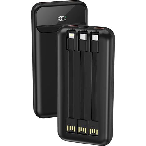 Batería Externa Universal Power Bank 10.000 mAh Carga Rápida 22.5W (3 cables) Negro