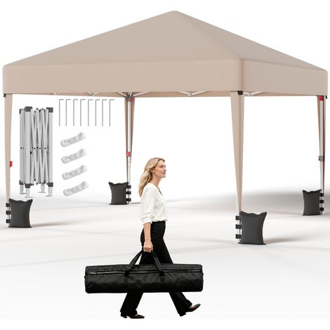 Tonnelle Pliante 3x3m Imperméable Anti-UV Hauteur Réglable - Beige (1/5)