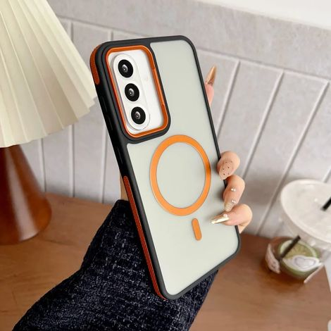 (Orange, Galaxy A17) Étui de téléphone magnétique givré, compatible MagSafe, avec protection des bords antidérapante.