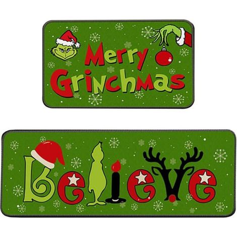 Ensemble de tapis de cuisine et de salle de bain de Noël, lot de 2 tapis de cuisine Joyeux Noël (1/4)