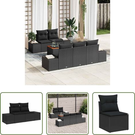 vidaXL Modulares Sofa - Gartensofa-set mit Speicher 6 pcs Schwarz Poly-Rattan (1/5)