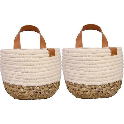 2 paquets de paniers suspendus muraux avec bacs de rangement à poignée, organisateur de panier tissé pour plantes à fleurs, jouets (1/5)