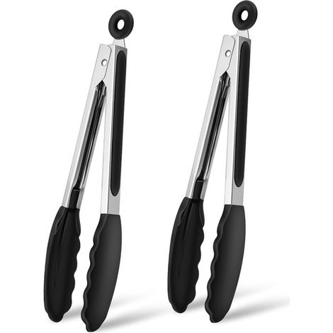 Pinze da cucina in silicone, set da 2 pezzi, pinze da cucina in acciaio inossidabile con manico antiscivolo, pinze per griglia, pinze da cucina, pinze per carne multifunzionali, resistenti al calore (1/5)