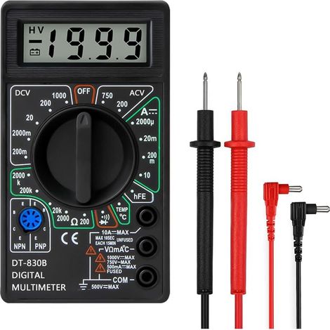 Questo multimetro portatile multifunzione è adatto per la diagnosi di guasti elettrici e automobilistici. Si tratta di un multimetro digitale con puntali isolati e antiscivolo e un design compatto. (1/5)