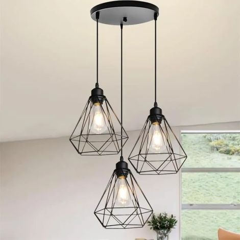 U-Do 3 Lampes Lustre Luminaire Vintage en Disque Suspension éclairage design Créatif Lampe Cage en Fer Noir (1/4)