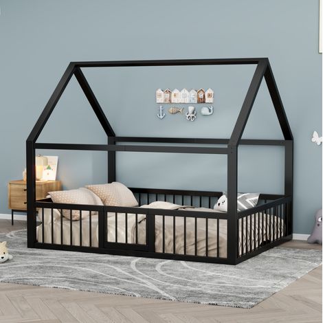 letto 140x200 camera bimbi salvaspazio design tetto nero HAVRYA (1/5)