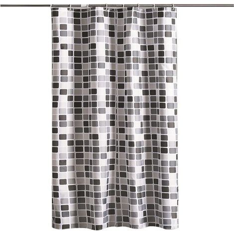 Rideau Douche, Noir et Blanc Rideau Douche, Mosaïque Rideau Douche, 8 Crochets, pour Salles de Bains, Toilettes (120 x180 cm, Mosaïque) (1/5)
