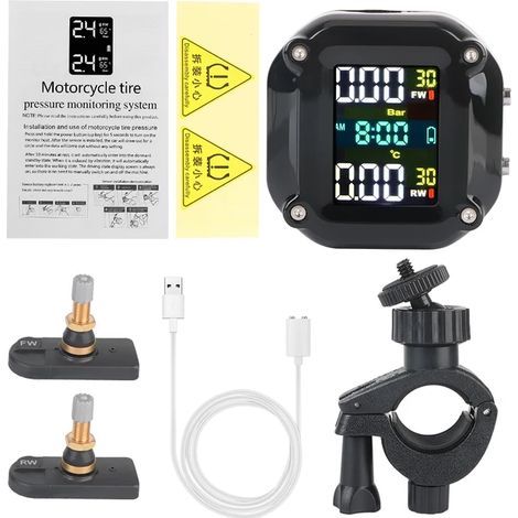 (Interne) Testeur de pression de pneus pour moto (0-6,6 bar) avec capteurs et écran couleur 2 pouces. Accessoires moto. (1/5)