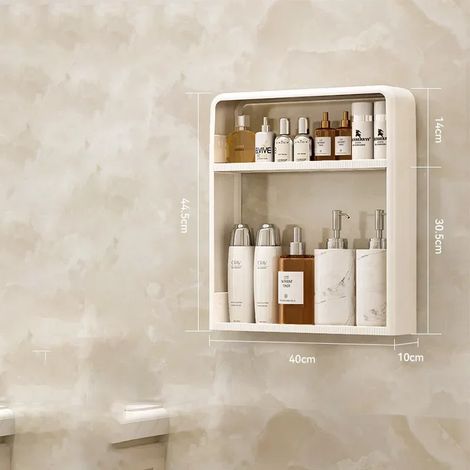 Étagère de rangement pour salle de bain (2 niveaux) - Table de toilette - Étagère murale non perforée pour produits de soin - Organisateur de salle de bain (1/5)