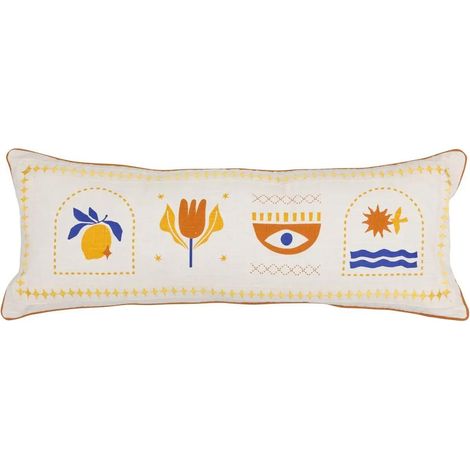 Coussin Déco Brodé "Libertad" 30x80cm Blanc (1/3)