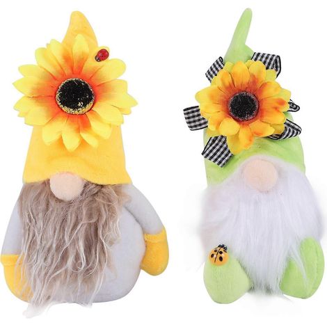 Lot de 2 gnomes tournesol, gnomes d'été à carreaux, ornements de gnomes tournesol (1/5)