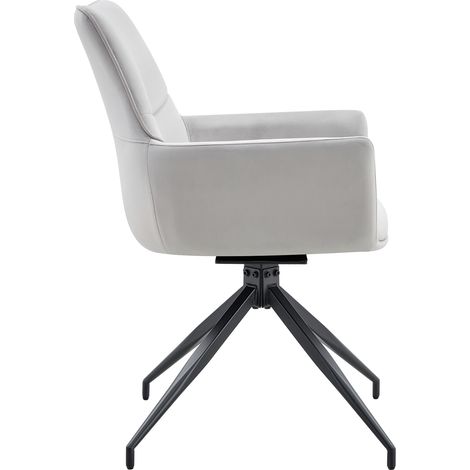 Chaise de salle à manger pivotante 360°, tissu gris clair et pieds métal noirs (1/5)