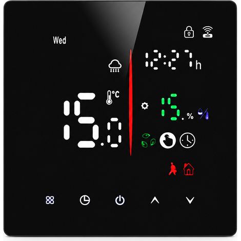 Thermostat programmable sans Wi-Fi, noir, 3 A, compatible avec le chauffage hydraulique et les chaudières (1/5)