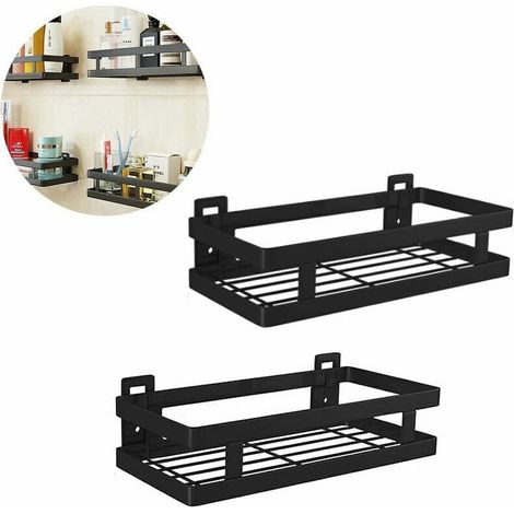 2 pièces étagère rack de rangement salle de bain douche rack acier inoxydable cuisine épices rack salle de bain accessoires poinçonnage gratuit multifonction noir 25 cm