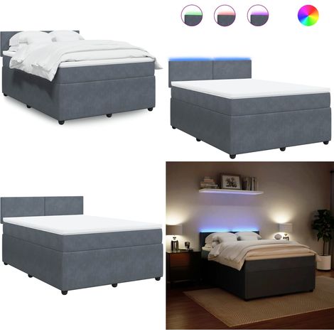 Giroletto a Molle con Materasso Grigio Scuro 140x190 cm Velluto - Materasso a molle insacchettate - Letto con luci LED