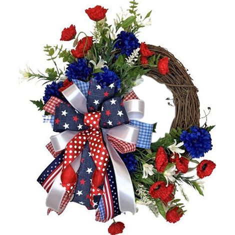 Guirlande En Rotin - Couronne Artificielle Fleurs Soie - Décoration Porte D'Entrée Patriote Rouge Blanc Bleu - 45 cm - Pour 4 Juillet Fête Nationale (1/5)