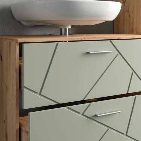 Mueble bajo lavabo Irma, Verde salvia, 80 x 58.6 cm con cajones, Vicco (1/5)