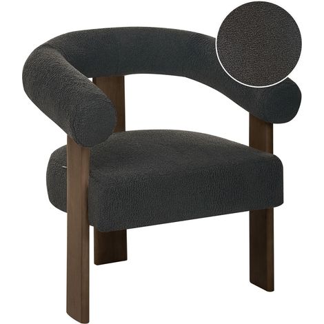 Poltrona da Soggiorno Retrò Rivestimento in Bouclé Gambe in Legno Nero e Marrone Scuro (1/5)