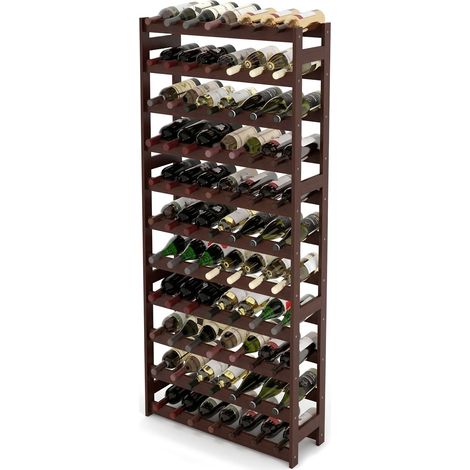 Relaxdays Weinregal, 77 Flaschen, Walnussholz, 166x72,5x25 cm, Weinhalter Rot- & Weißwein, Flaschenregal, dunkelbraun