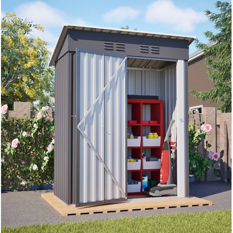 Abri de jardin en métal 152 x 84 x 182 cm avec porte verrouillable, sans fenêtre, gris foncé HAVRYA (1/5)