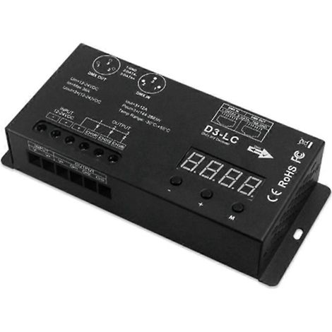 Leistungsstarker 3-Kanal-DMX512-LED-Controller, 12 A/Kanal, DMX512-Decoder/Dimmer, 12–24 V DC-Treiber, maximale Leistung 864 W für RGB-LED-Streifen oder -Lampen (1/5)