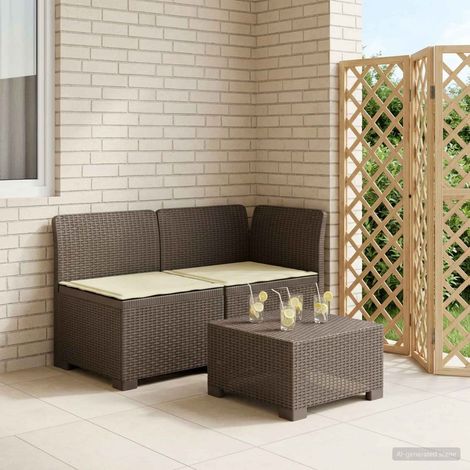 Canapé de Jardin Modulaire 2 Places en PP Aspect Rotin Gris Clair avec Coussins Crème - PANGIVO (1/5)