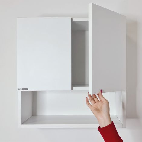 Pensile bagno o lavanderia vano a vista 57x58 a due ante battente e vano a giorno (1/3)