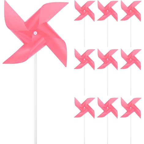 10-Pack Quatre Lames Girouettes Arc-en-Ciel, 11 Pouces Spinners Vent Plastique Extérieur Moulin À Vent pour Décoration De Fête/Jardin/Pelouse, Accessoire Spinners Vent [Rose] (1/5)