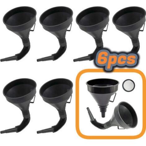Grand entonnoir polyvalent avec filtre et embout flexible – Carburant, huile et autres liquides – Lot de 6 (1/4)