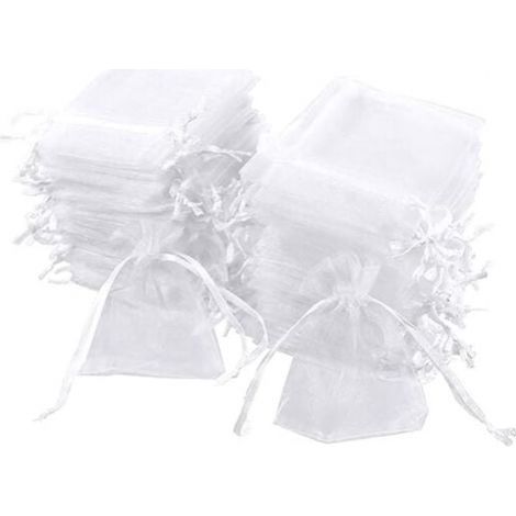 Lot de 100 sachets en organza blanc, 7 x 9 cm, pochette cadeau en organza, pochette à bijoux, sachets de mariage, sachets de lavande, faveur de mariage (1/5)