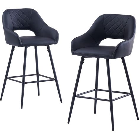 AINPECCA Bar Stools Set of 2 PU Leather Black Breakfast Dining Bar Stools Fixed Height Bar Chairs with Metal Frame and Footrest for Breakfast Bar, Counter, Kitchen and Home (1/5)