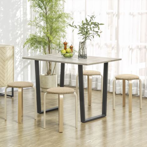 Set aus 4 modernen, stapelbaren Hockern, runde Hocker ohne Rückenlehne mit gepolsterter Sitzfläche, 40 x 40 x 45 cm, Khaki (1/5)