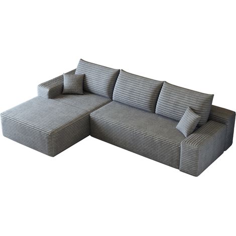 Divano angolare modulare 270 cm in tessuto grigio con chaise longue a L MODENUIT (1/5)