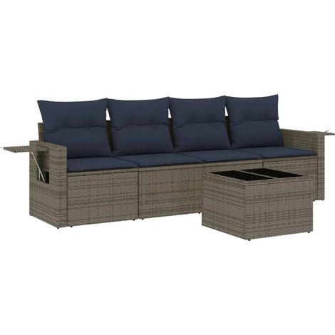 Maison Exclusive - 5-teiliges Gartensofa-Set mit Kissen, grau, Po