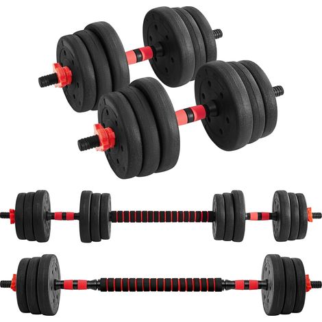 Yaheetech Set di Manubri 2 in 1 da 20 kg, Manubri Regolabili con Barra di Collegamento e 12 Dischi Pesi, Impugnatura Antiscivolo, Bilanciere Palestra per Allenamento di Forza per Fitness a Casa, Nero (1/5)
