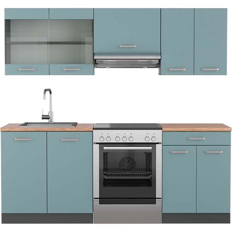 Cucina componibile R-Line, Blu-grigio/antracite, 200 cm , PL Rovere, Vicco