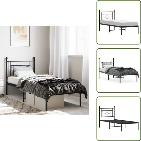 Bettgestell mit Kopfteil Metall Schwarz 75x190 cm - Metallbettfundament - Doppelbett - Boxspringrahmen - Bettgestell Schwarz - Schlafzimmer Möbel (1/5)