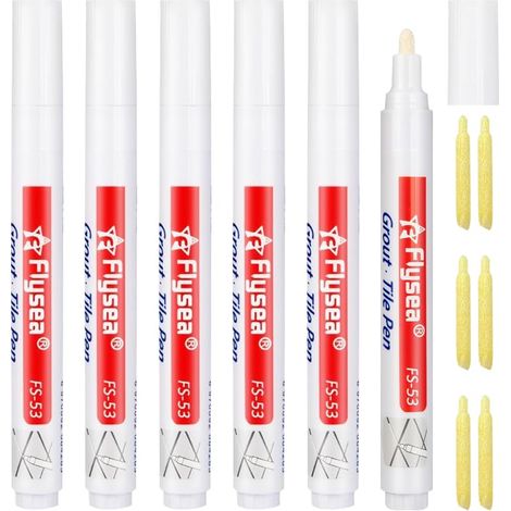 6 Pièces Stylo Joint Carrelage Blanc avec Pointe de Rechange (1/5)