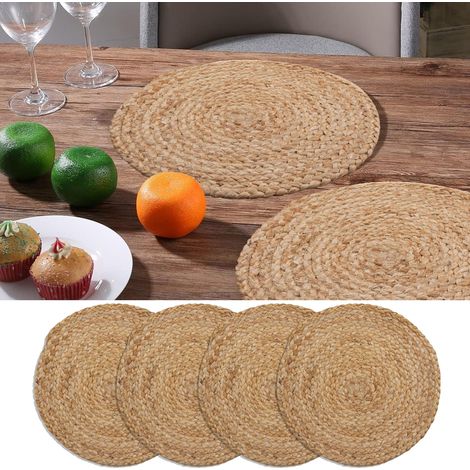 Lot de 4 Sets de Table Rond en Jute Naturel Tressé à la Main Set de Table Réversible Sets de Table en Jute pour Décoration de Table de Cuisine et de Salle- 33 cm (1/5)