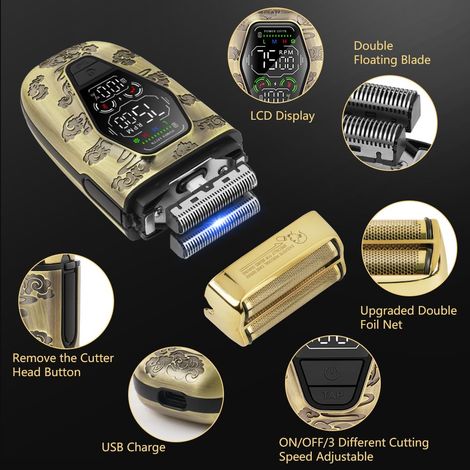 Rasoir Électrique pour Hommes, Barbe et Cheveux - Shaver Humide et Sec Sans Fil et Rechargeable, Cadeau (1/5)