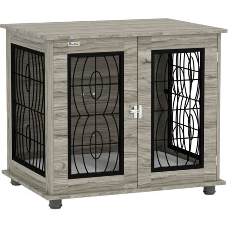 Stylish Indoor Dog Crate End Table with Washable Cushion and Lockable Door for Medium Dogs - Black Furniture Solution (1/5)