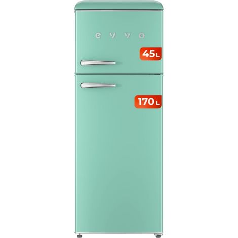 EVVO Frigorífico 2 puertas, Estilo Retro, Refrigerador 170 litros, Congelador 45 Litros, Diseño Vintage, Cajón Crisper Zone, Lib