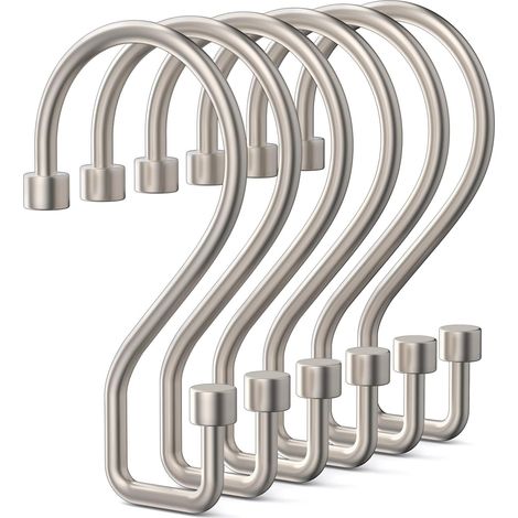Anneaux Rideaux Douche, Lot de 12 Crochets en Forme de S Antirouille, Crochets Polyvalents pour Rideaux de Douche, Ustensiles de Cuisine, Vêtements, Serviettes (Nickel Mat) (1/5)