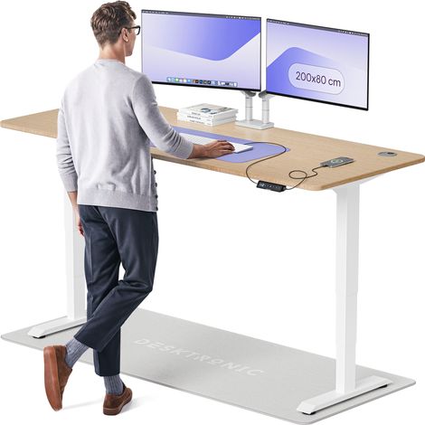 Desktronic Bureau assis debout HomePro - 200x80cm - Bambou/Blanc